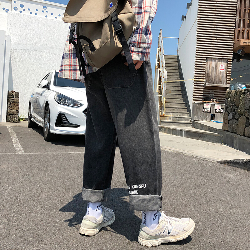 梵克公牛2021年男士新款牛仔裤男潮牌常规九分裤潮流韩版百搭坠感阔腿渐变色网红裤子