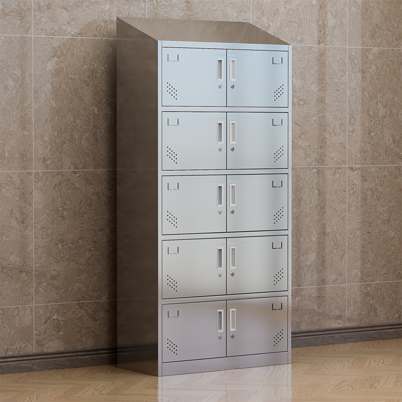 臻远 ZY4111411 201 不锈钢斜顶更衣柜员工宿舍储物柜 十门更衣柜高清大图
