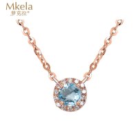 梦克拉Mkela 18k金群镶钻石海蓝宝石吊坠项链套链女款可调节 闪烁 O型链18k 玫瑰金