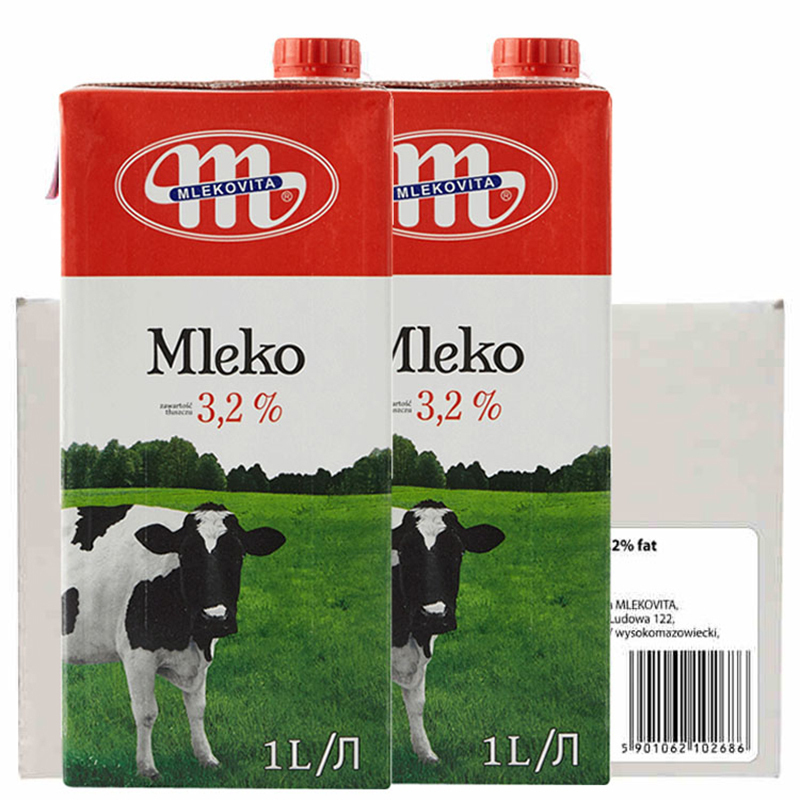 妙可(Mlekovita)全脂牛奶1L*12盒 波兰进口 纯牛奶 学生牛奶 箱装奶 UHT