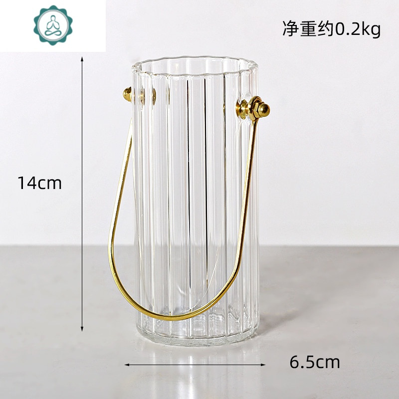 北欧现代简约透明玻璃水培花瓶摆件客厅干花插花器家居餐桌装饰品 封后 大号雏野菊套件