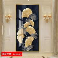 晶瓷画风水玄关走廊过道装饰画竖摇钱发财树别墅入户挂画大气 蓬荜生辉（金色边框） 40*80cm晶瓷画(晶瓷工_4_289