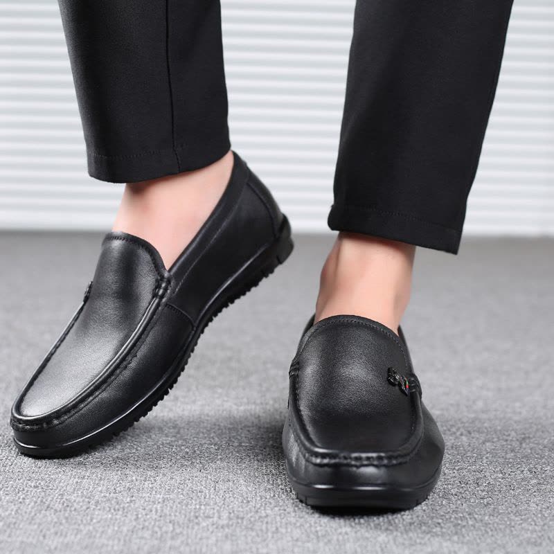 新款豆豆鞋男夏季真皮透气爸爸鞋一脚蹬软底男鞋休闲皮鞋图片