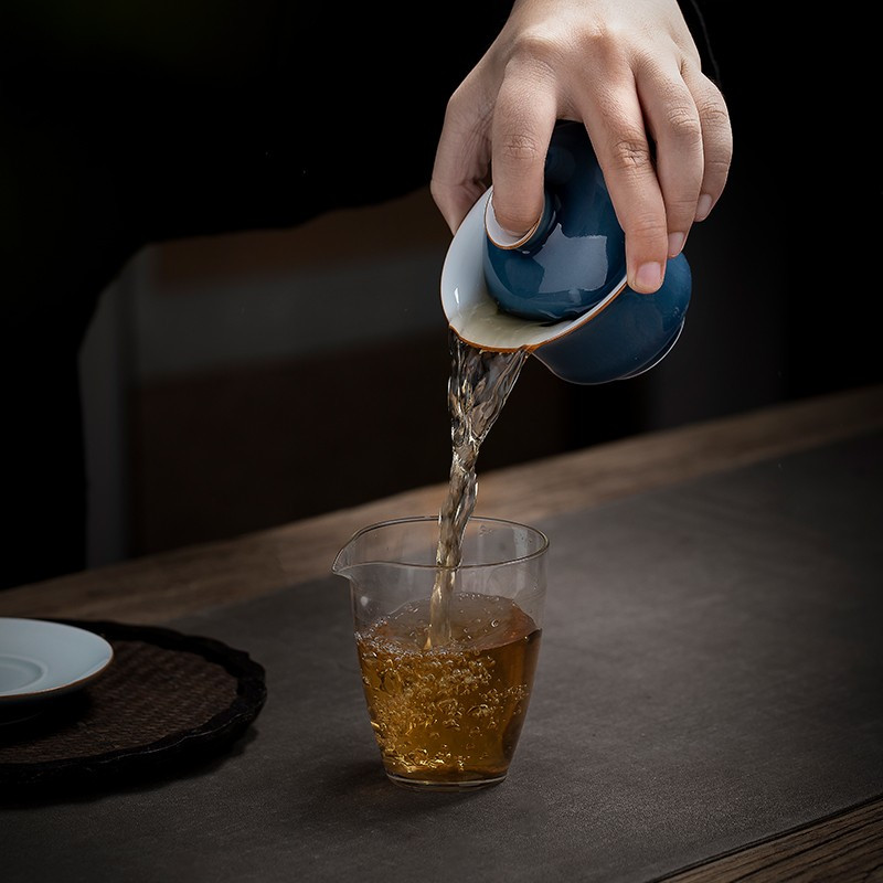 鼎亨景德镇纯手工陶瓷盖碗茶杯 梅青釉薄胎茶碗 三才盖碗