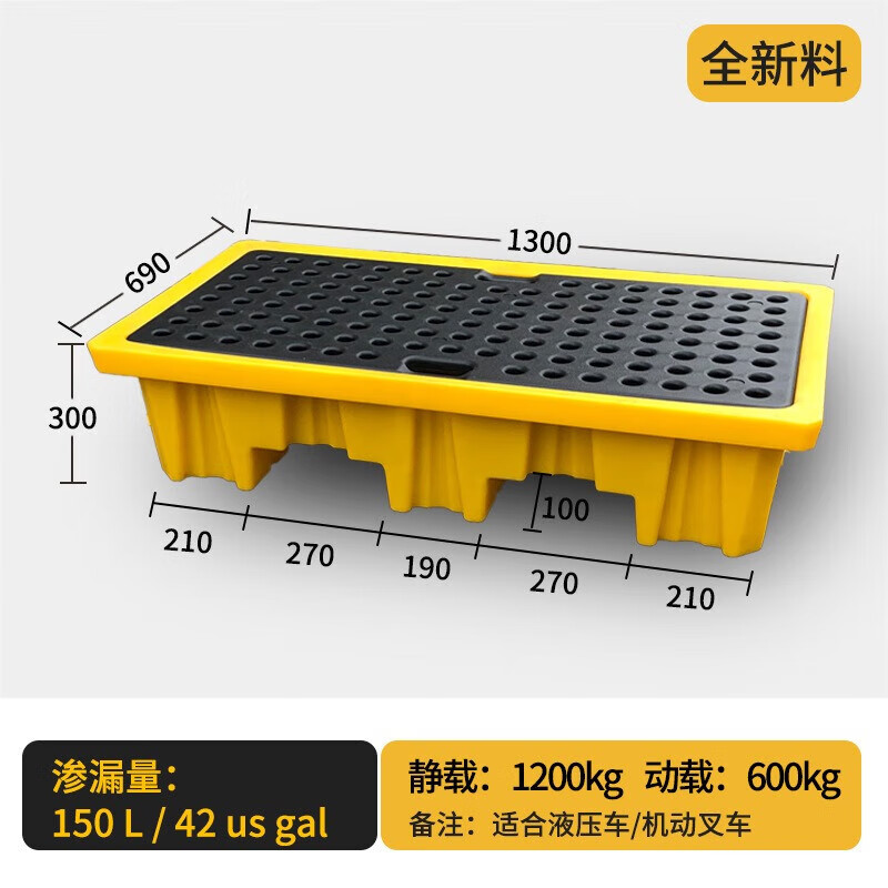 晋舰防渗漏托盘塑料危废危化学品防泄漏二次容器废液机油桶接油盘两桶托盘款1300*690*300mm高清大图
