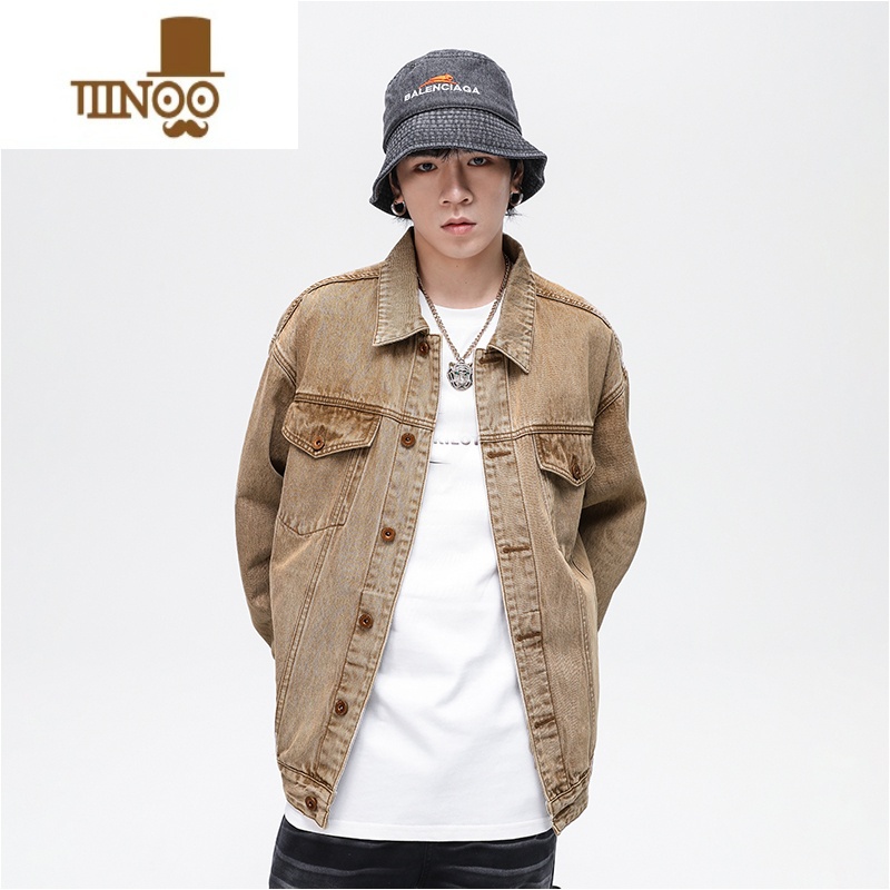 YANXU新款美式高街牛仔外套男水洗刺绣宽松工装夹克街头上A高清大图