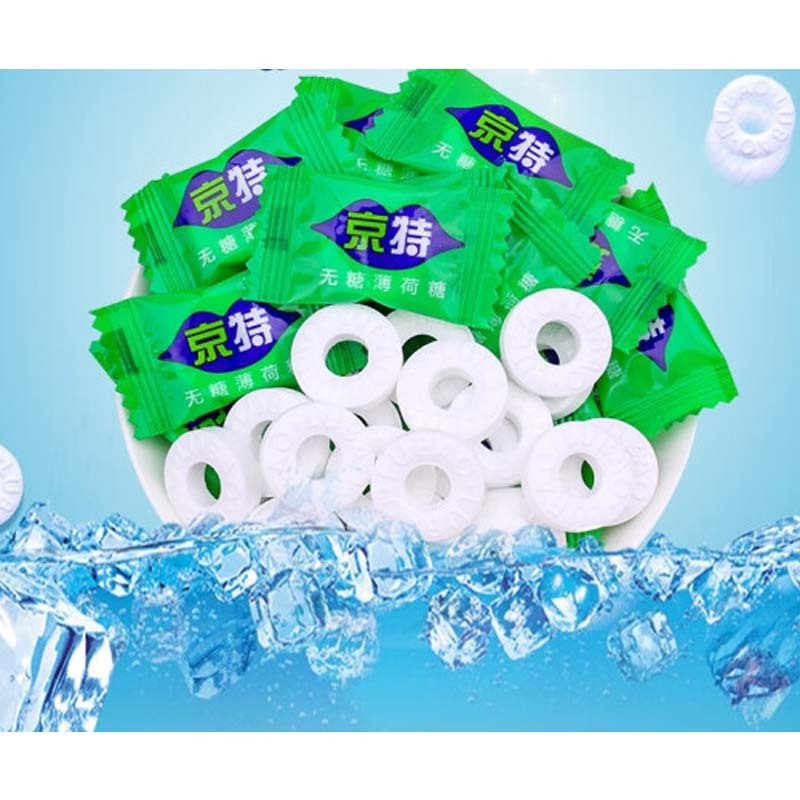 京特露宝王无糖清凉糖圈圈薄荷糖500g袋