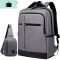 商务背包男士双肩包韩版潮流旅行包时尚简约女学生书包休闲电脑包NEW LAKE 深灰配灰胸包升级版