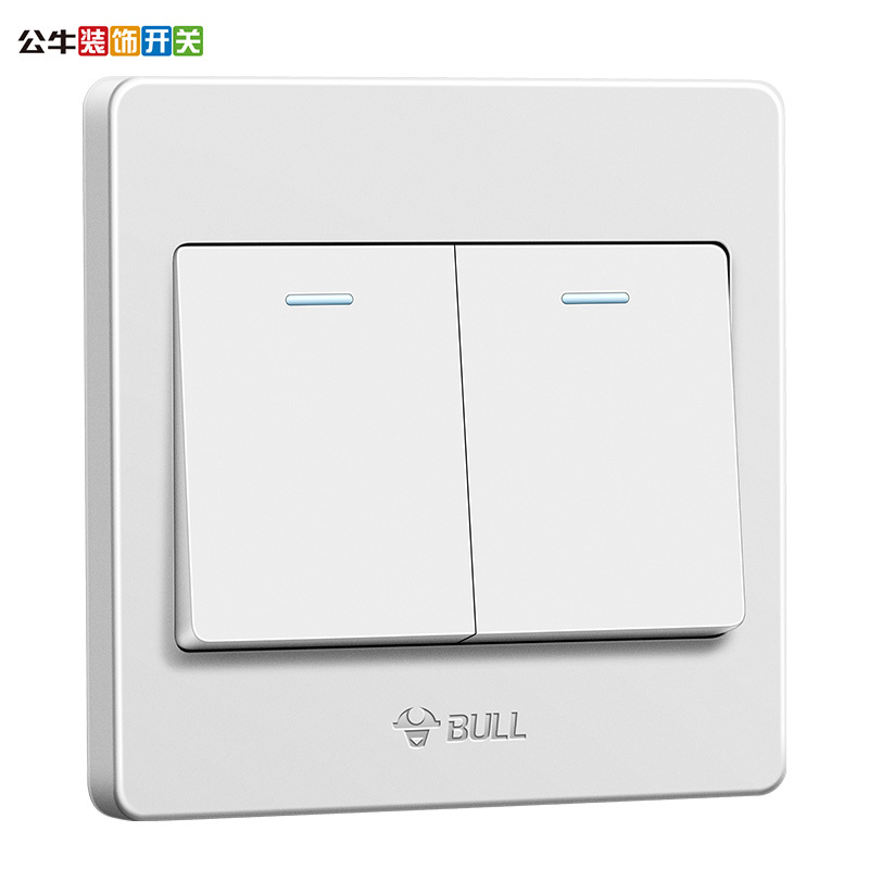 公牛(BULL)开关插座二开开关 两开双控双开双控面板86型2开二位墙壁开关G07K212Y(带荧光)高清大图