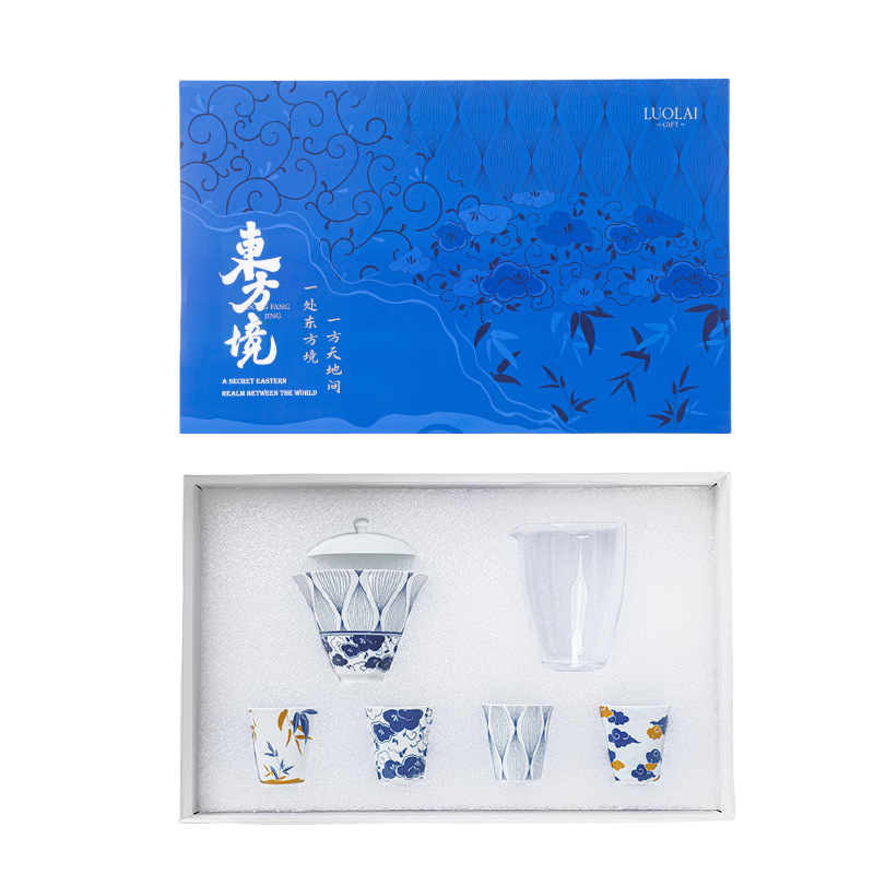 罗莱礼品 中式茶具经典礼盒-东方境 盖碗*1 杯*4 公道杯*1 茶巾*1高清大图