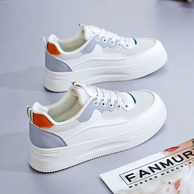 韩版小白鞋女式软底泡沫鞋轻便弹力学生厚底春秋板鞋帆布鞋 白色皮面 39