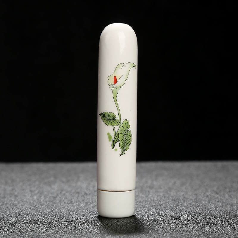 迷你小号创意灯管形陶瓷茶叶罐子便携密封储藏罐香粉罐石斛瓶子 马蹄莲(30毫升)图片
