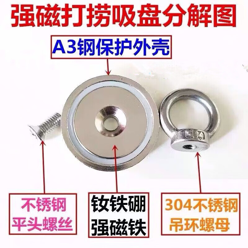 囍诺 强磁吸盘锅磁圆形带孔吸铁石吊环挂钩D36拉力60斤高清大图