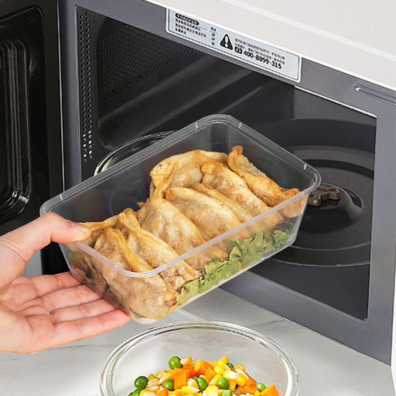 心一厨一次性餐盒 打包盒方形加厚带盖食品饭盒塑料外卖快餐盒长方形碗 X4015[750ML]10个装高清大图