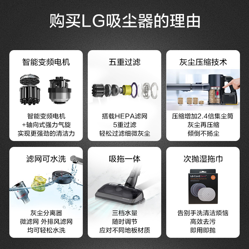 韩国原装进口LG A9K-PRO 无线手持吸尘器 吸拖一体 大吸力 宠物家庭适用 灰尘压缩 单电池持久续航 (酒红)