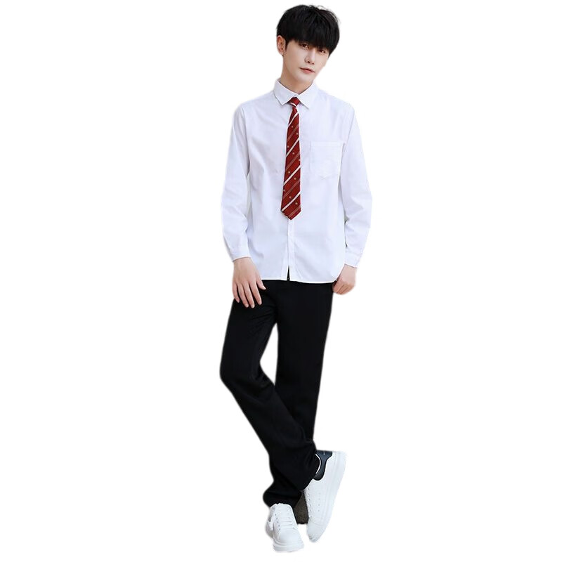 Tduo长袖合唱演出服套装 D06 套 男款-白长袖+裤子+红皇冠领带 3XL