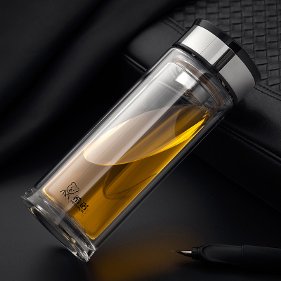 希诺 XN-6901 双层玻璃杯 310ml 商务水杯茶水分离杯子 (单位:个)