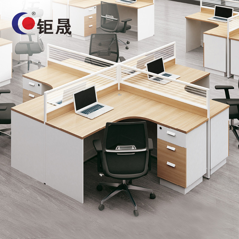 钜晟办公桌2.8米四人位屏风电脑桌JS-P1403十字