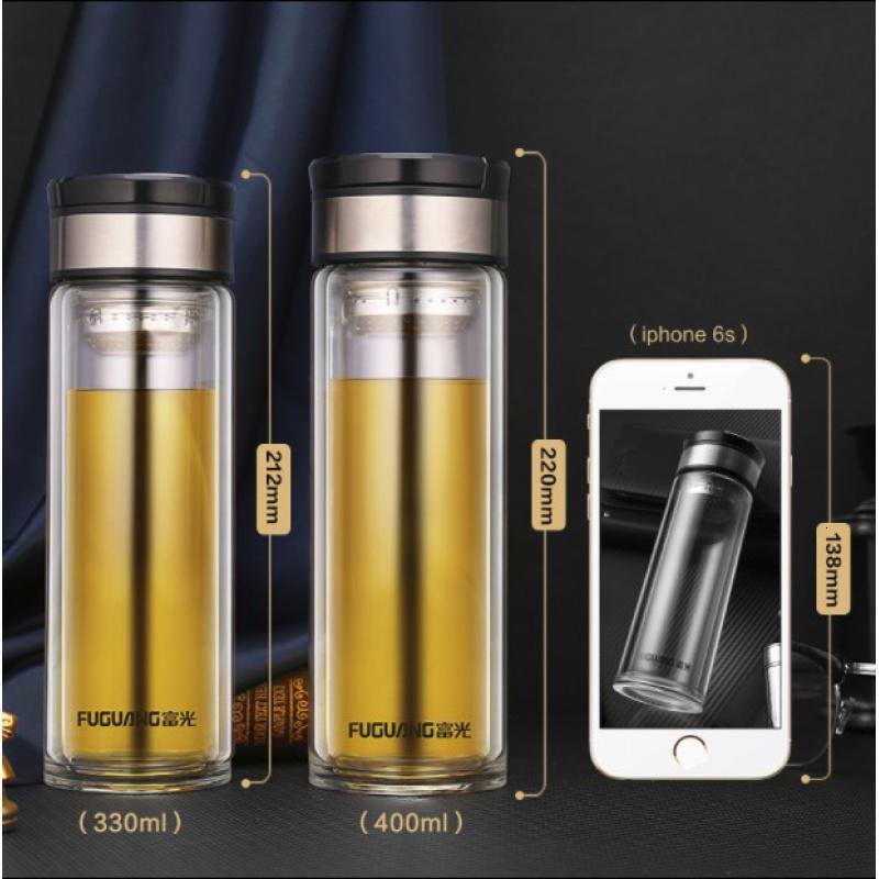 富光玻璃杯大容量双层泡茶杯便携男女士车载透明玻璃水杯定制杯子灰色