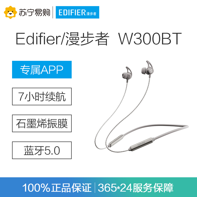Edifier/漫步者 W300BT 入耳式运动蓝牙耳机 无线耳机 手机耳机 防水防汗 枪灰色