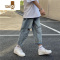 YANXU破洞牛仔裤男夏季薄款高街潮牌九分宽松直筒坠感阔腿乞丐刮烂裤子