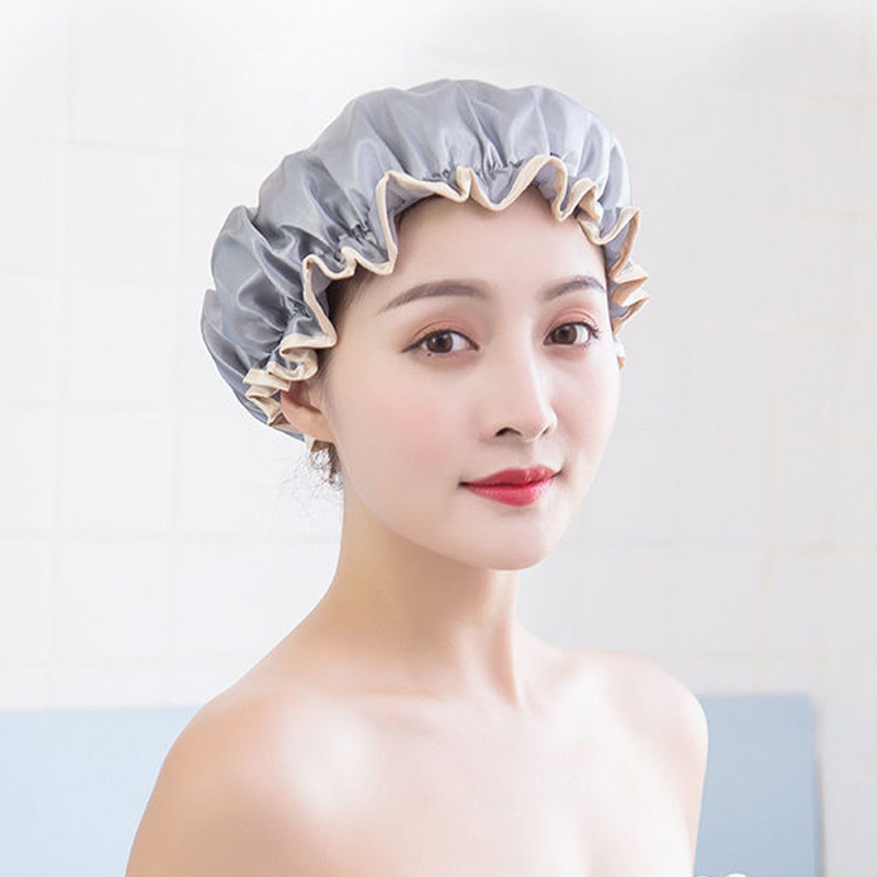 双层防水浴帽可爱韩国成人女款淋浴沐浴头套洗澡头发罩洗头发帽子 三维工匠 粉色[一个装]高清大图