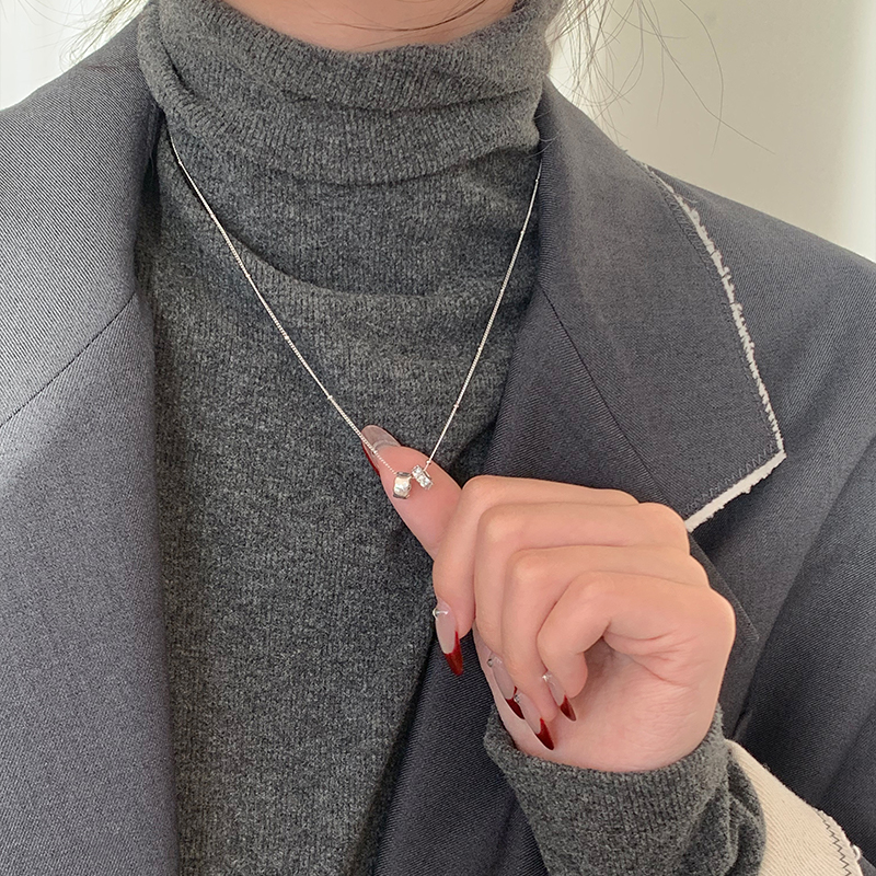 纯银项链吊坠轻奢高级感女秋冬毛衣链锆石转运珠百搭颈链饰品送女朋友老婆情人节七夕生日礼物