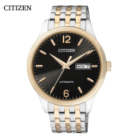 西铁城(CITIZEN)手表男日本时尚自动机械间金色黑盘双日历显示钢带男表NH7504-52EB
