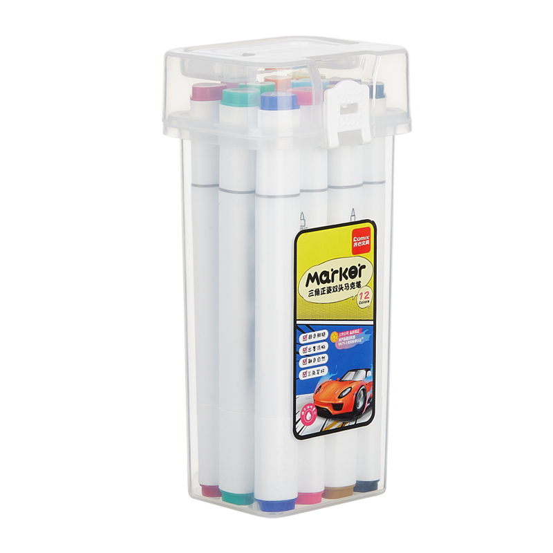 齐心 ZYMK07-12 大三角杆双头马克笔 1.0-6.0mm 配 12色/桶 12色