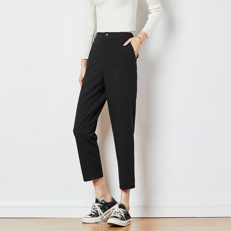 元还可叠券唐狮春夏新款女休闲裤后腰松紧修身九分西裤女直筒高腰宽松