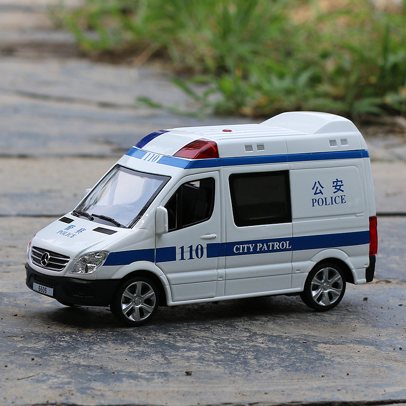 合金120救护车模型奔驰110警车声光回力车仿真汽车模型儿童玩具车 奔驰警察车=简装蓝色高清大图