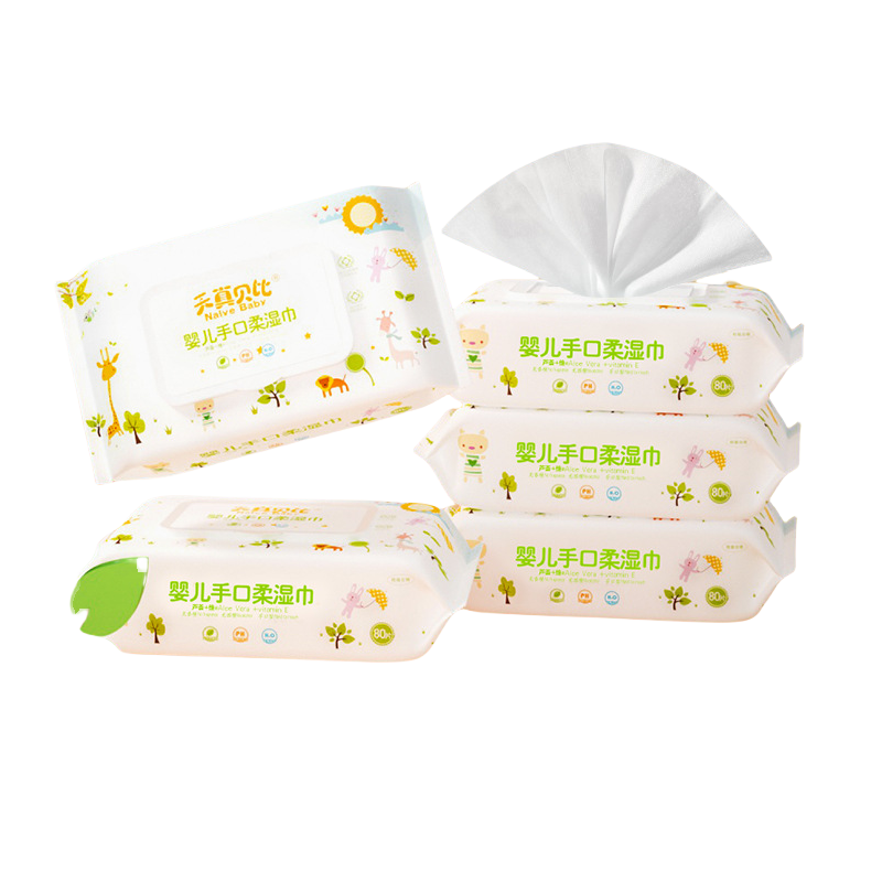 天真贝比婴儿手口专用湿巾新生儿宝宝大包带盖 3包高清大图