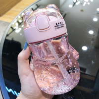儿童保温杯女学生便携不锈钢杯子可爱少女带吸管水杯简约清新森系 仙气紫350ml(塑料款)