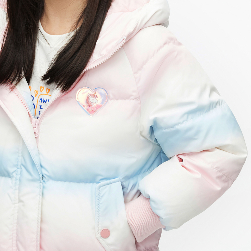波司登女孩大童羽绒服可爱独角兽冬装连帽防风保暖中长款女生外套