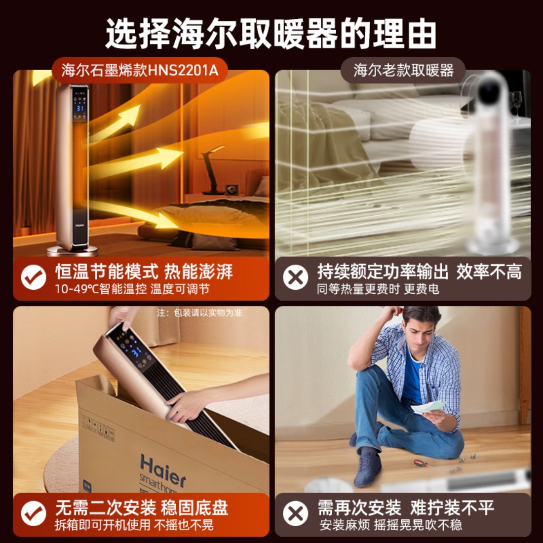 海尔(Haier) 取暖器石墨烯家用暖风机立式取暖神器冬季电暖风浴室热风机电暖气节能速热电暖器卧室烤火炉 [强劲暖风]豪高清大图