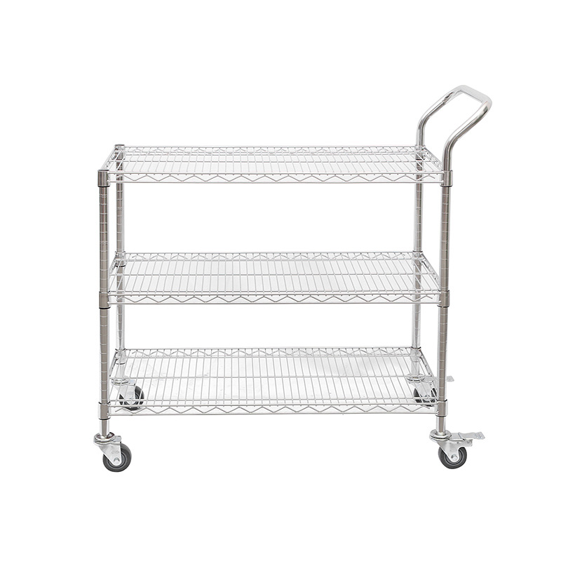 易企采 长120*宽45*高104CM无框 三层推车镀铬线网可移动物料车车间防静电周转车带轮工具车高清大图