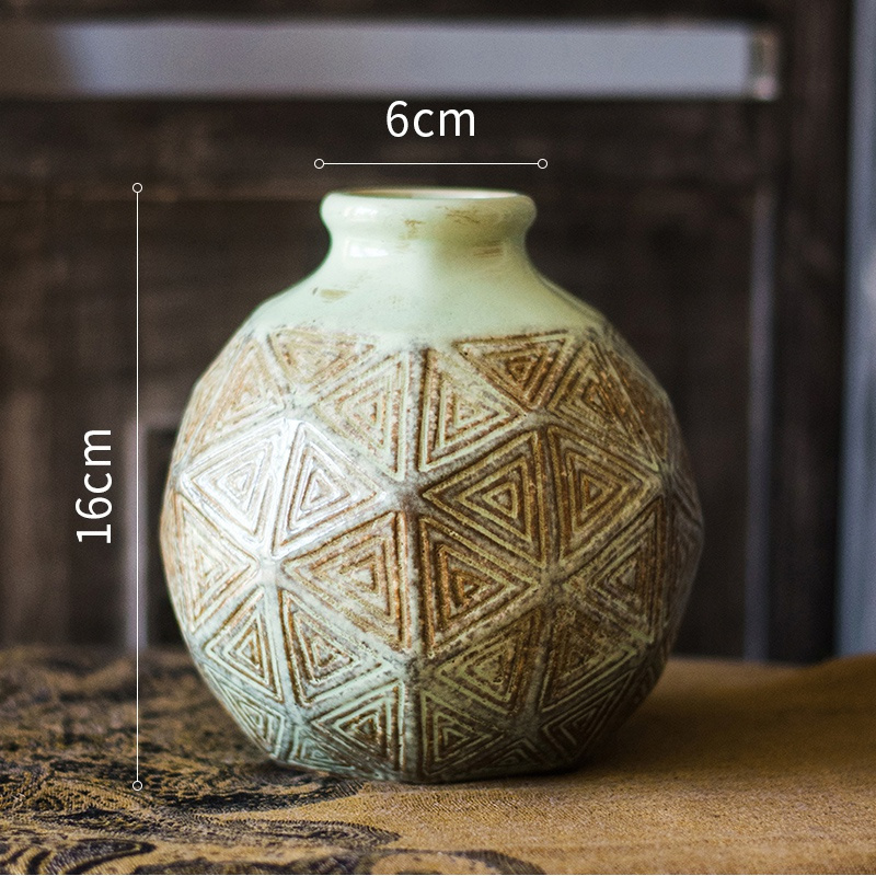 家柏饰(CORATED)多面纹小口瓶 复古陶瓷罐子花瓶花器装饰摆件新中式怀旧高清大图