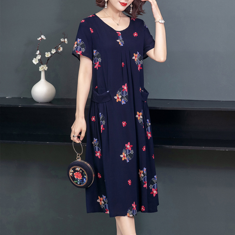 特大码300斤中老年棉绸连衣裙女中长款加肥加大200斤胖妈妈装裙子报价