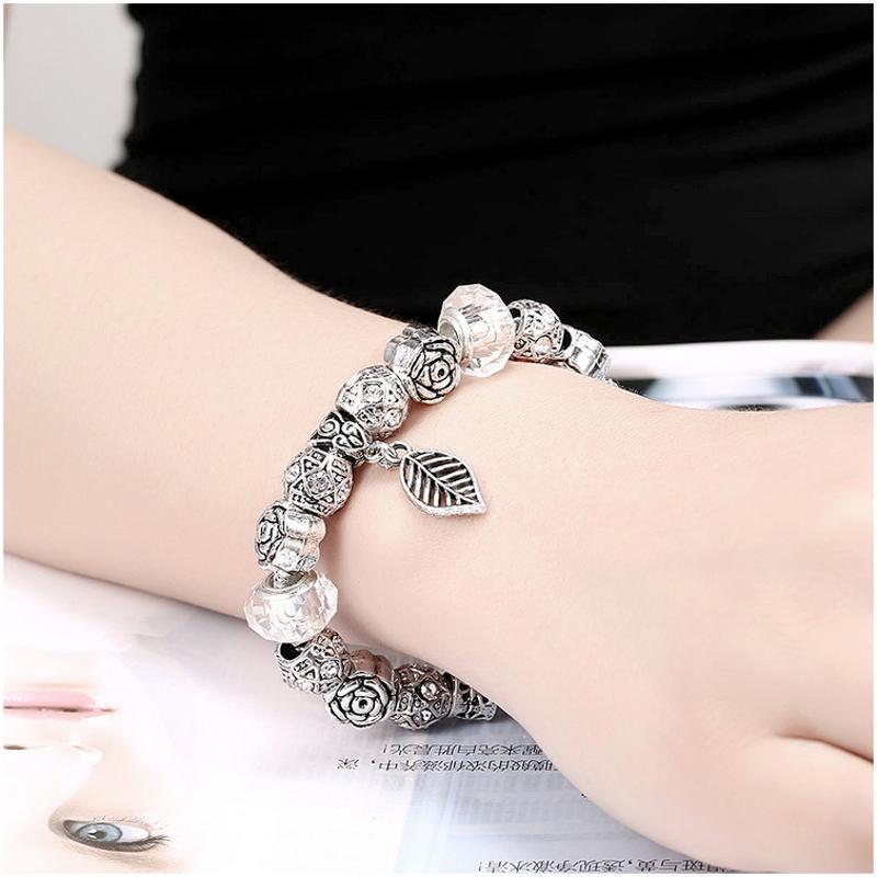 H044-F Women Charms 925 Silver Beads Bracelet 镀银幸运手链女