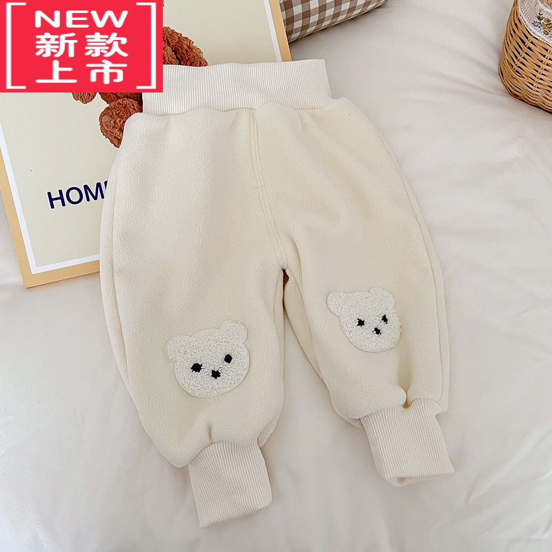 可莉允婴儿一体绒裤子秋冬装加绒男童1岁女宝宝大屁屁裤2保暖膝盖熊pp裤保暖裤