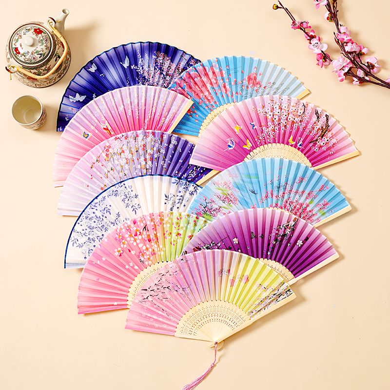 扇子古风折扇中国风汉服女旗袍舞蹈跳舞儿童学生夏日随身折叠竹扇-纷纷扬扬（粉色）高清大图