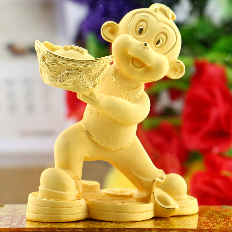 绒沙金猴摆件工艺品招财进宝元宝生肖猴开业生日可爱创意风水礼品