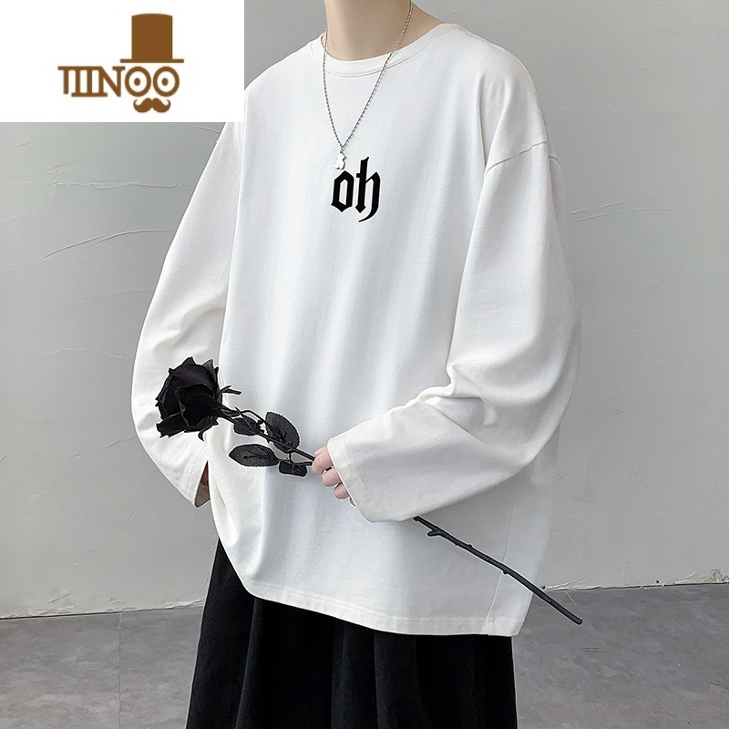 YANXUoversize国潮长袖T恤男款夏季圆领卫衣宽松bf慵懒风衣服大恤高清大图