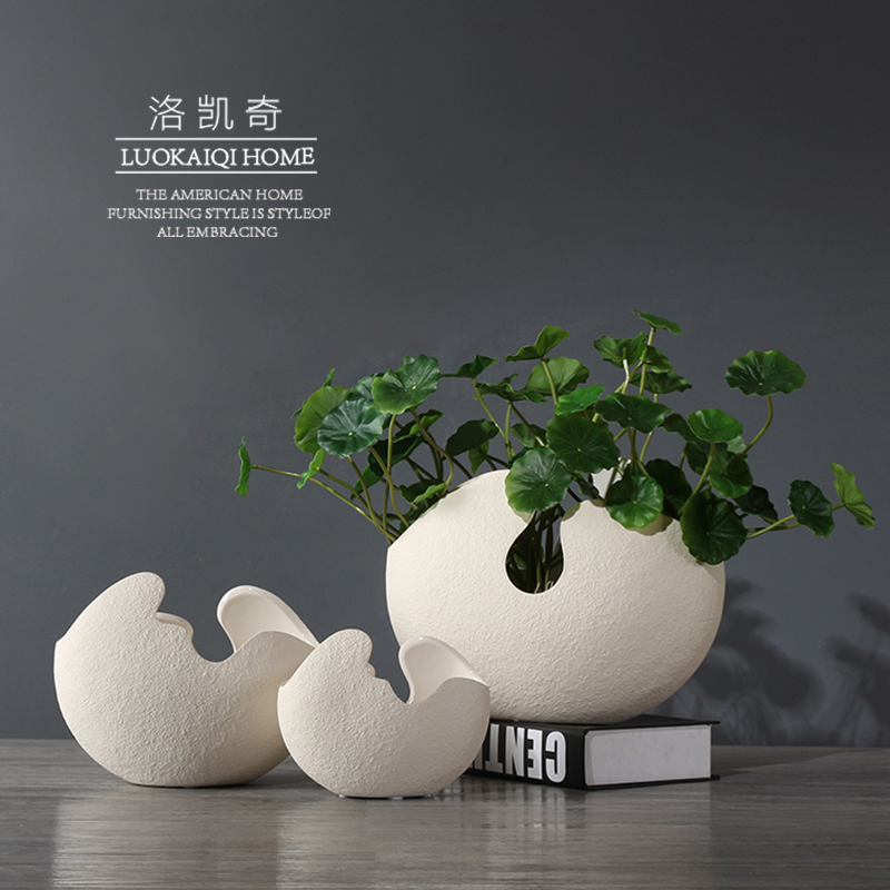 三维工匠创意北欧白色简约蛋壳陶瓷花瓶器插花艺摆件电视柜茶几玄关装饰品 三维工 整套带三束铜钱草260+261+262+3高清大图