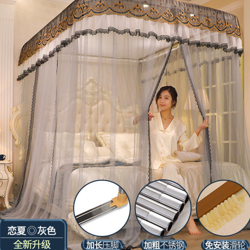 美帮汇自动轨道家用床上u型导轨蚊帐2米1.5m床1.8m2.2夏季文帐欧式纹账高清大图