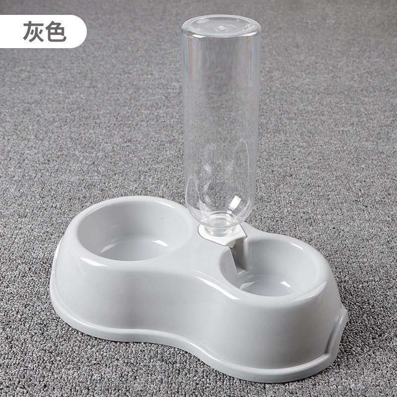 猫碗猫食盆狗碗狗盆泰迪狗狗双碗猫咪中小型犬自动饮水器宠物用品 浅灰色 通用