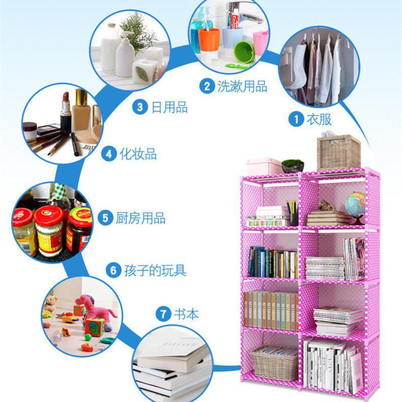 银灰3层[带后围] 带后围布书架简易置物架书柜学生儿童桌上宿舍卧室收纳柜子储物柜