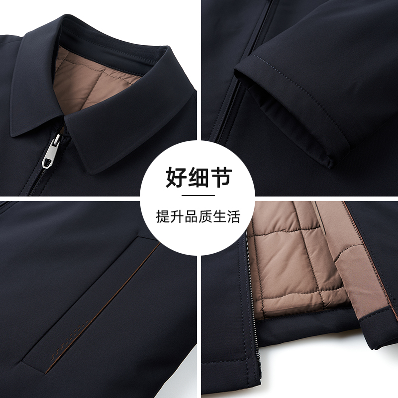 恒源祥中年爸爸装棉衣男士秋冬季新款棉服商务休闲彷丝棉加厚外棉高清大图
