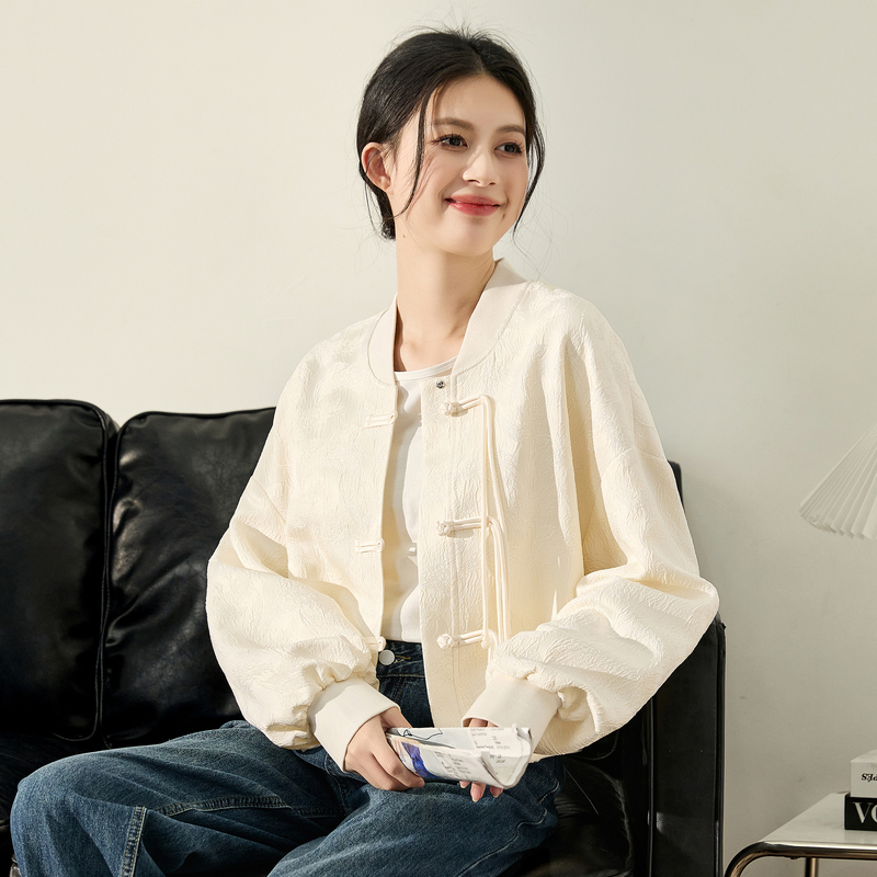 新中式唐狮2024秋季新款外套女国风高级感气质上衣宽松盘扣_00302 XL 米白