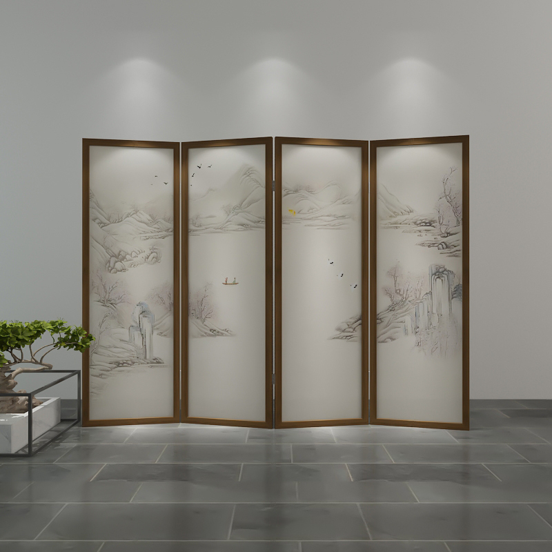 新中式屏风隔断客厅餐厅卧室房间古风山水装饰墙折叠移动酒店折屏 乌金木单扇：60*200cm高